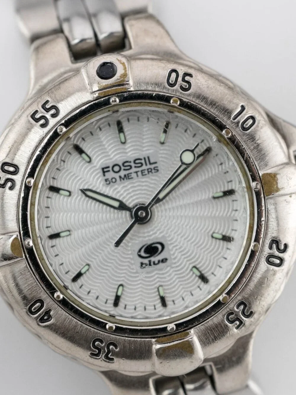 FOSSIL Blue AM-3241 Diver Bezel Steel Quartz Analog Women's Watch New Battery